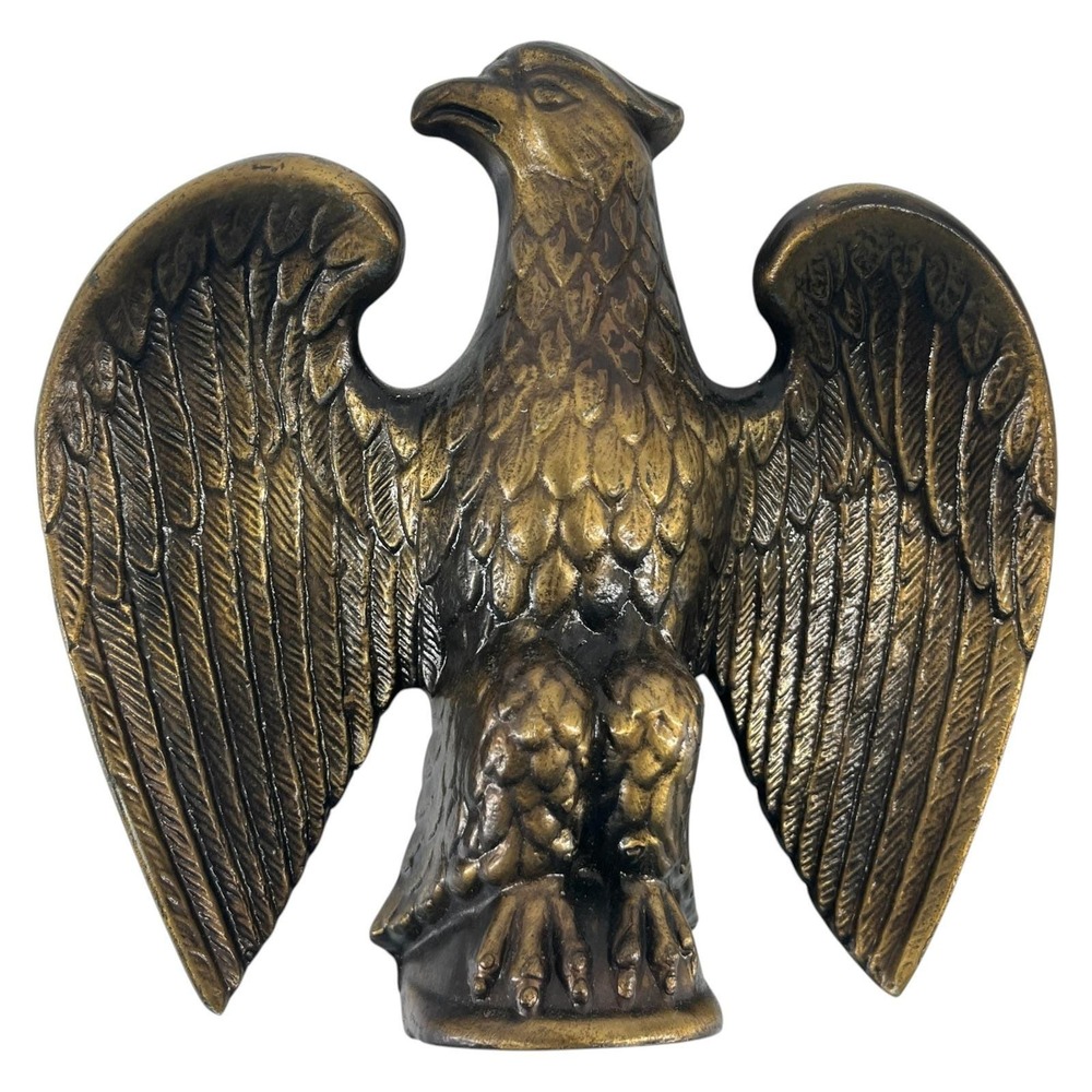 Vintage Cast Metal Eagle Figurine Bronze Tone Flagpole Topper 6.5in No Hardware